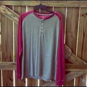 North Hudson Red & Gray Long Sleeve Henley Crew Neck T-Shirt XL